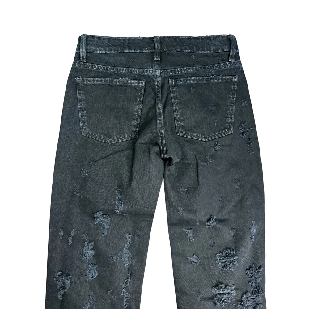 Zara Black Distressed‎ Ripped Straight Leg Jeans Womens Size 0 Distressing 27x31